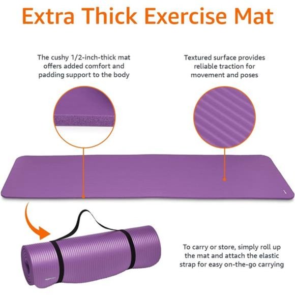 1/2-Inch Extra Thick Exercise Yoga Mat - Purple - Picture 3 of 6